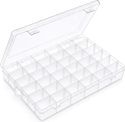 2 Pack Clear Bead Organizer Tackle Box with Adjustable Dividers for Jewelry Art Craft Containers 36 Grids Compartment with 5 Sheets Label Stickers