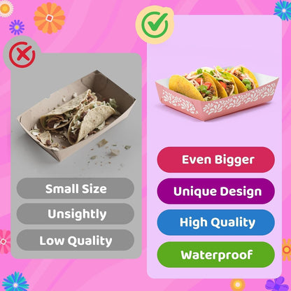 Mexican Taco Nights Food Trays - 60Pcs Mexican Flowers Wavy Edge Unassembled Tray Nacho Snack Candy Holder Disposable Paper Plate Holiday Birthday Carnival Party Supplies Food Container