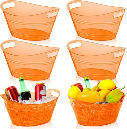 meekoo 6 Pcs Plastic Ice Buckets Bulk with Handles 4.5L Oval Storage Tub Large Capacity Ice Drink Bucket for Party Bar Wine Beer Champagne Beverage Bottle Cooler (4.5 L,Orange)