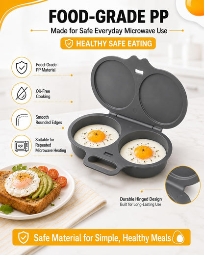 Microwave Egg Poacher, 2 Egg Cooker with Lid, Dual Cavity Design, Black