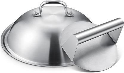 HOMENOTE Griddle Accessories for Blackstone, Commercial Grade 12 Inch Heavy Duty Melting Dome with Round Cast Iron Smash Burger Press Perfect for Flat Top Hibachi Grill Outdoor Indoor