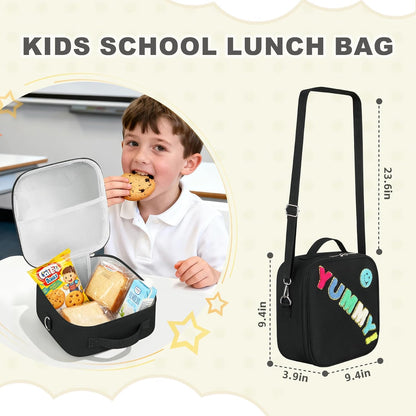 Kids Lunch Box for Kids Insulated Reusable Lunch Bag Tote Durable Children Leak-proof Lunchbox with Adjustable Shoulder Strap for School Daycare Travel Picnic (Navy - 3D Dinosaur)