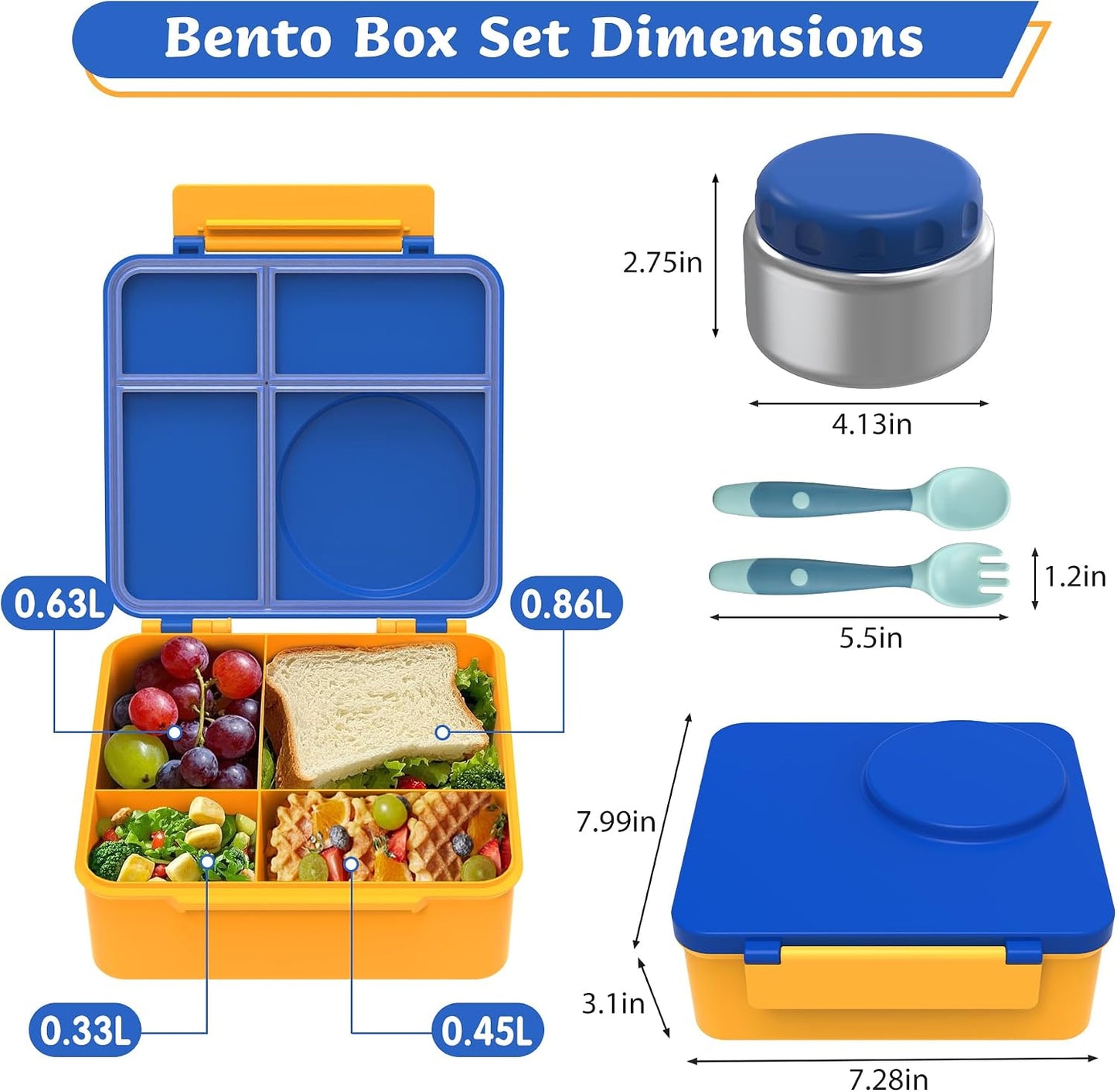 Bento Lunch Box Set for Kids with 8oz Soup Thermo, Leak-Proof Lunch Containers with 4 Compartment, Thermo Hot Insulated Food Jar and Foldable Fork Spoon, for Kids to School (pale pink)