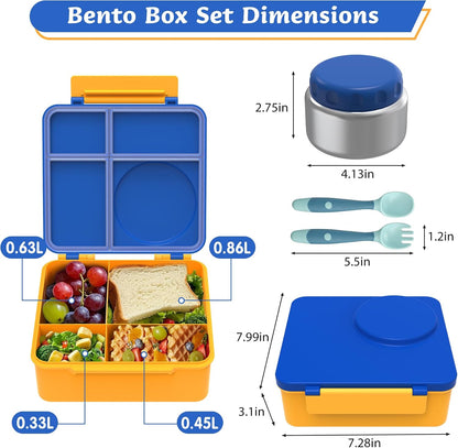 Bento Lunch Box Set for Kids with 8oz Soup Thermo, Leak-Proof Lunch Containers with 4 Compartment, Thermo Hot Insulated Food Jar and Foldable Fork Spoon, for Kids to School (pale pink)