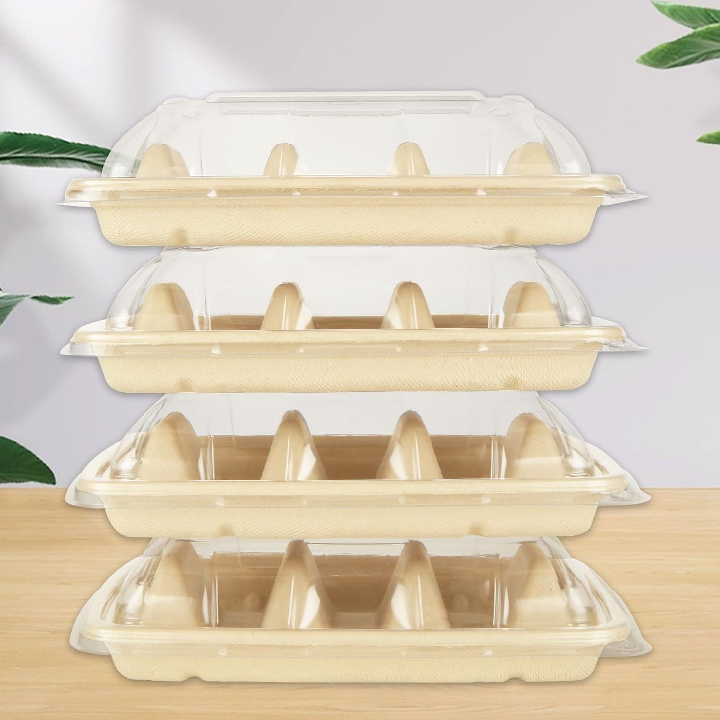 50PACK Disposable Taco Holders with Lid for Party, Premium Paper Taco Plates with Dividers, Fiesta Taco Tray Stands for 3 Tacos, Taco Tuesday Taco Bar Serving Set Holder for Party, Taco Bar