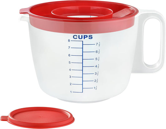 8 Cup Measuring Cup & Mixing Pitcher with Handle and Spout, Splatter-Free Lid, BPA-Free, Ideal for Baking, Pancakes, and Whisking