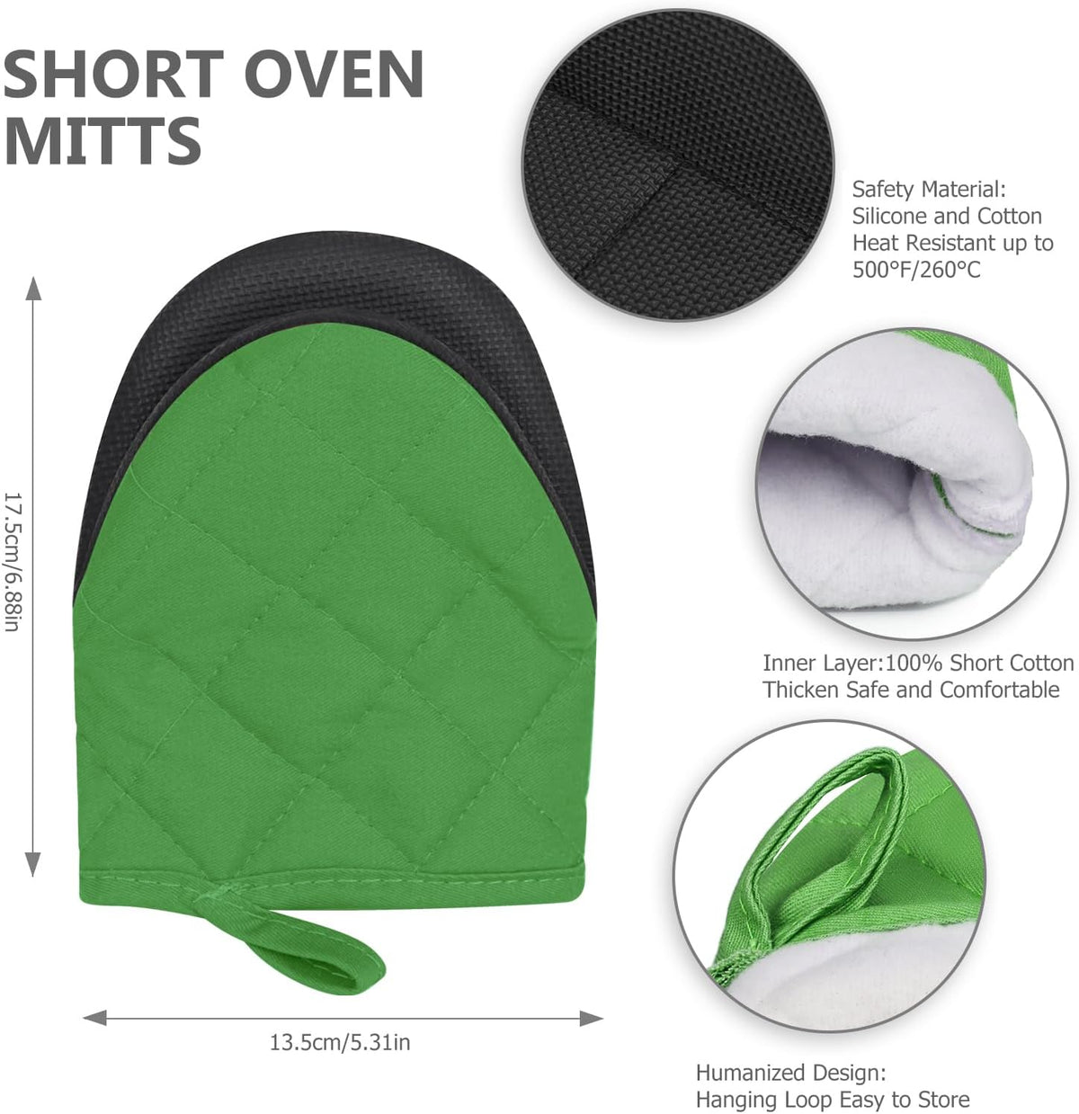 Goldmeet Mini Oven Mitts 2-Pack, 7"x5.5", 500°F Silicone Grip, Gray
