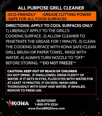 Kona Professional Grade Grill Cleaner for Outdoor BBQ – Heavy Duty, Non-Toxic, Fume-Free Kitchen Degreaser Spray, Eco-Friendly BBQ Degreaser – 23oz