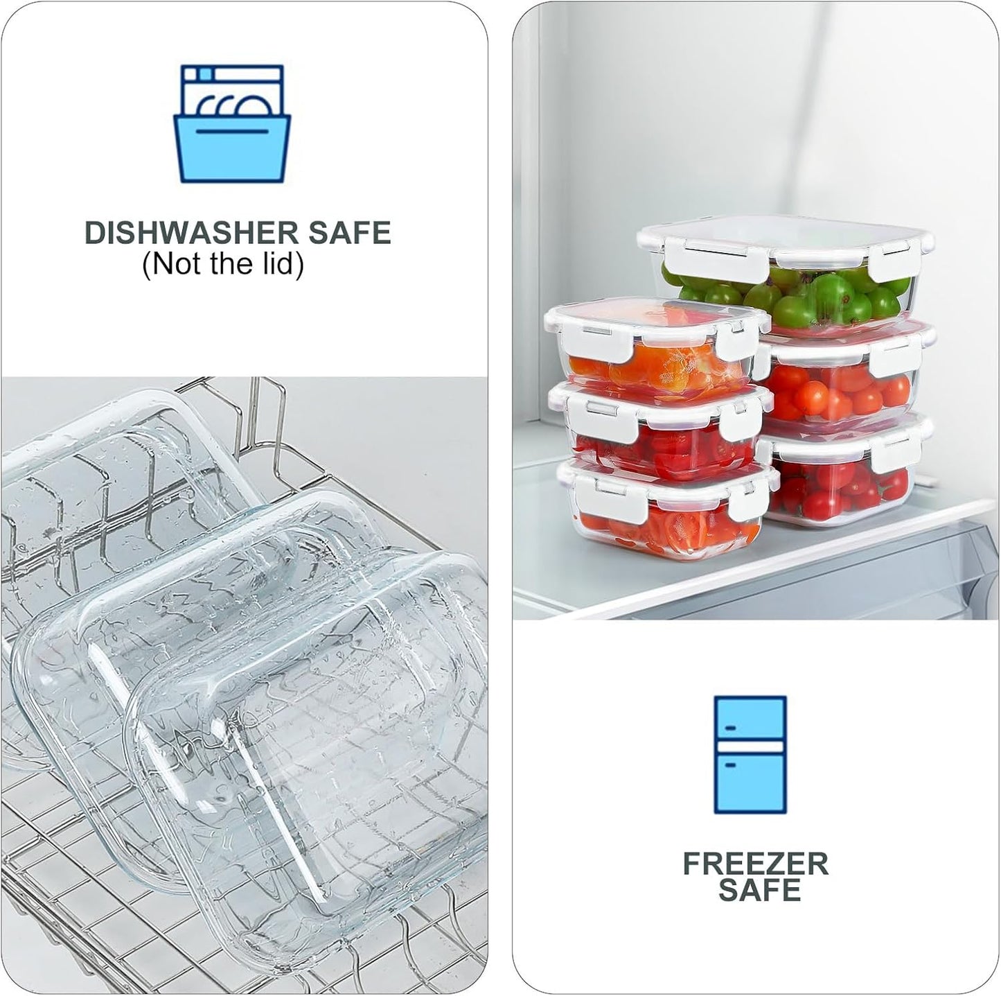 KOMUEE 10 Pack Glass Food Storage Containers, Meal Prep Containers with Lids, Airtight Glass Lunch Boxes, Freezer, Oven, and Microwave Safe, Pink
