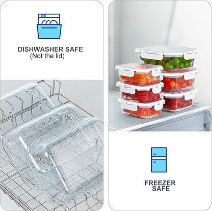 KOMUEE 10 Pack Glass Food Storage Containers, Meal Prep Containers with Lids, Airtight Glass Lunch Boxes, Freezer, Oven, and Microwave Safe, Pink