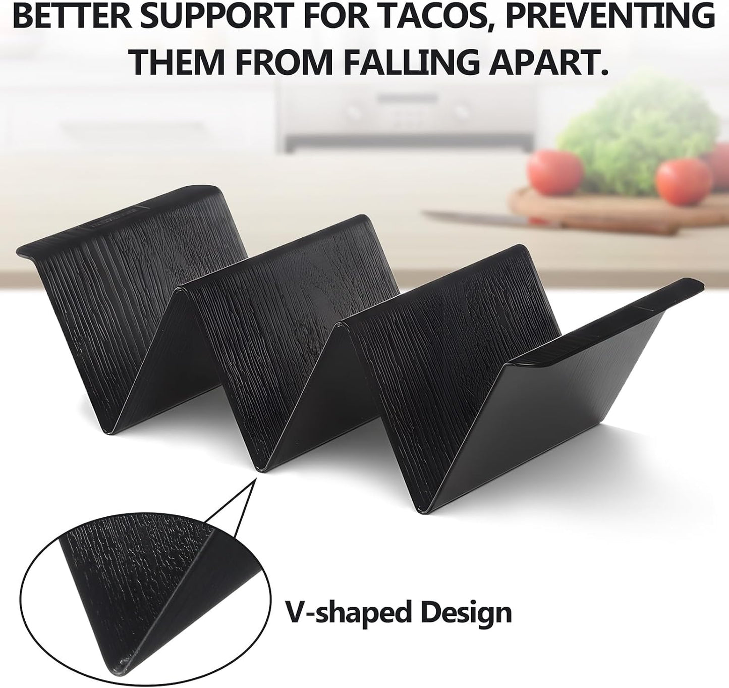 FoldTier Mexican Taco Holder Stands with Salsa Bowls Set of 24 Food Grade Plastic Dishwasher Safe Upright Trays Dipping Bowls For taco Night, Cinco De Mayo, Family Gatherings, Party(Black)