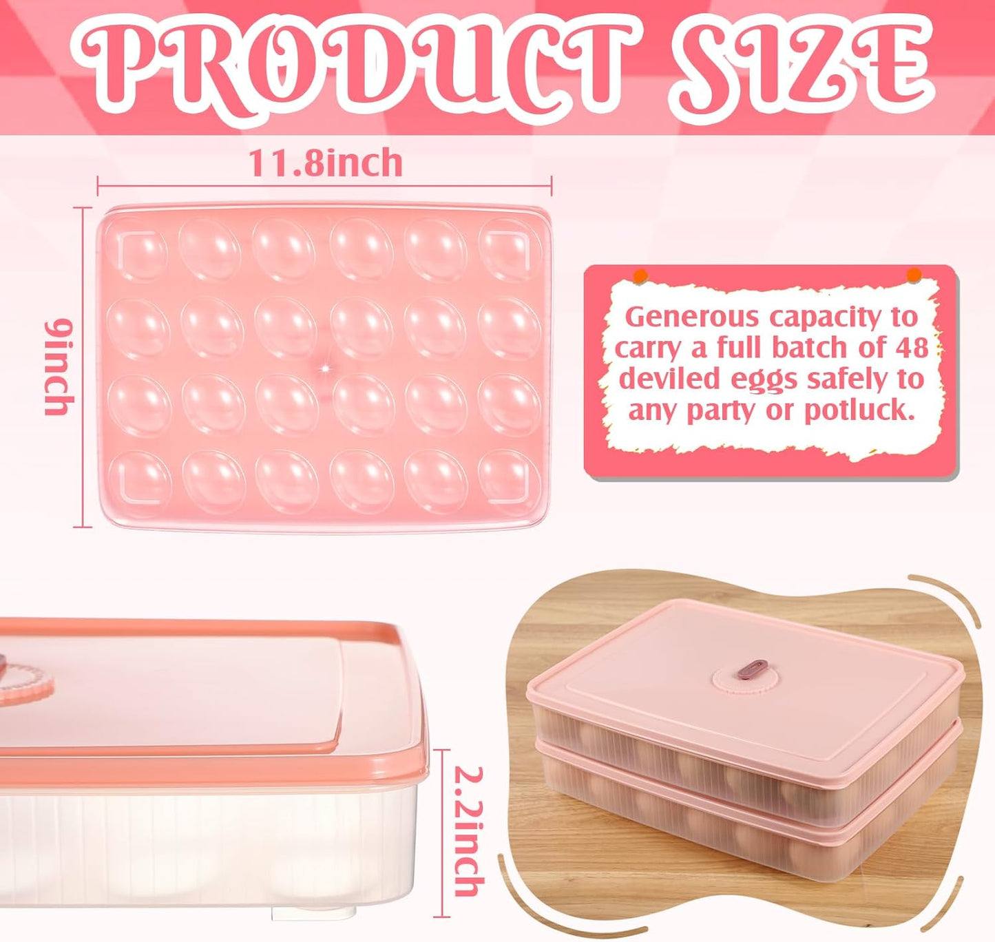 2 Pack Deviled Egg Container with Lid and Piping Bags and Tips Set Portable Plastic Deviled Egg Tray Carrier Organizer Reusable Cake Decorating Kit for Home Easter Party Kitchen Fridge