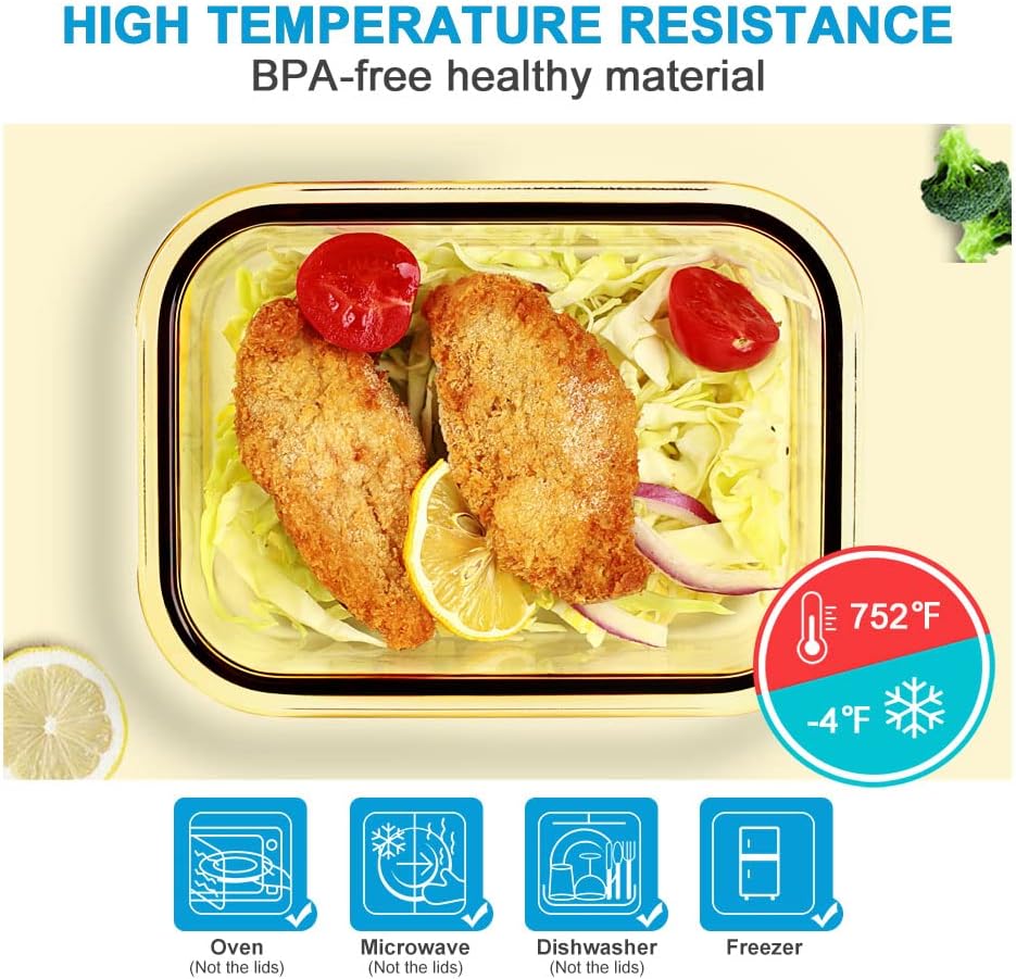DAS TRUST 10 Pack Glass Meal Prep Containers Meal Prep Bowls Food Storage Containers Glass Food Prep Containers with Lids Lunch Container for Adults Lunch Box Bento Boxes