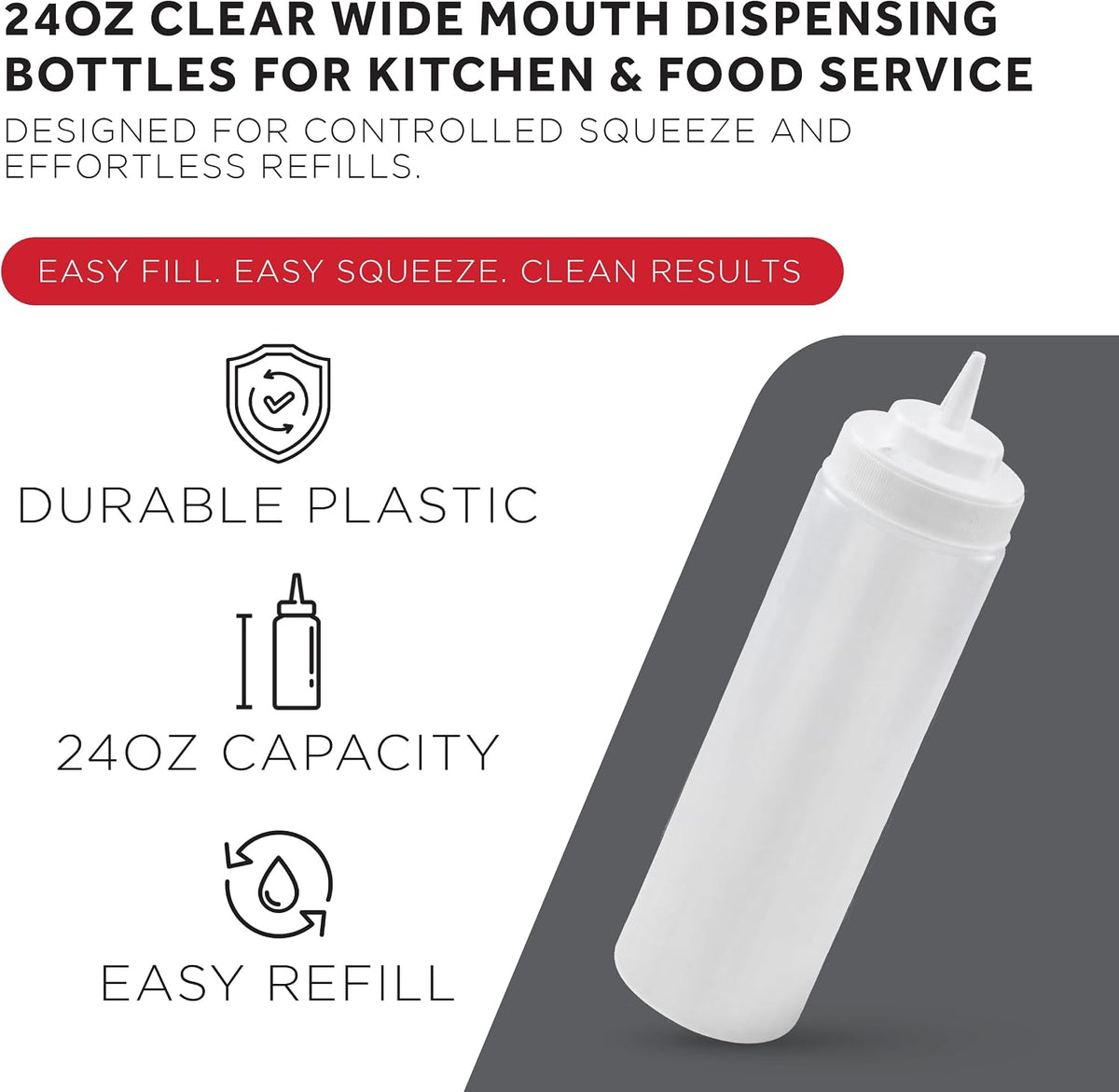 Winco Wide Mouth Squeeze Bottles 24-Ounce, 6-Pack