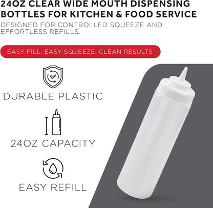 Winco Wide Mouth Squeeze Bottles 24-Ounce, 6-Pack