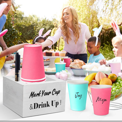 Wooden Cup Holder - Party Cup Holder with Marker Slot, Cup Holder for Party and Wedding, Rustic Disposable for Bar, Kitchen, Countertop, Home & Office, White