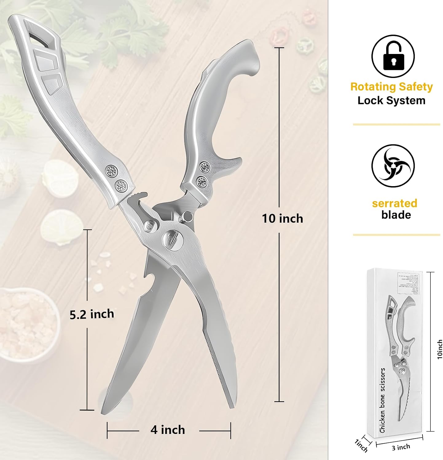 Heavy Duty Kitchen Shears, Food Grade Stainless Steel Scissors Design for Butchering Meats and Cutting Poultry Bones