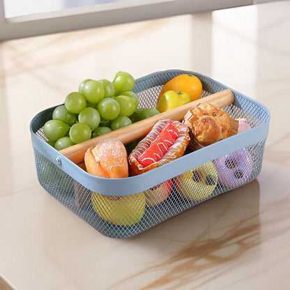 AJIODA Metal Mesh Steel Storage Basket, Garden Harvest Wire Organizer Basket Multi-functional Kitchen Fruit Basket with Wooden Removable Partition & Handle for Bathroom Picnic Decor Cabinet, Grey
