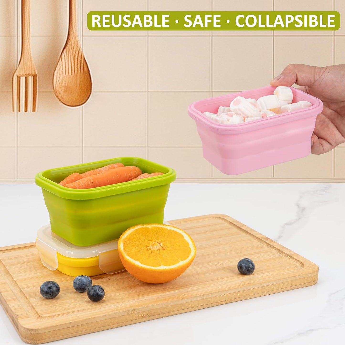 Collapsible Food Storage Containers with Lids, 4 Pack, 40 oz Silicone 1-Compartment Meal Prep Containers Reusable, Lunch Bento Boxes for Adults, Microwave Freezer Dishwasher Safe, BPA-Free, Black