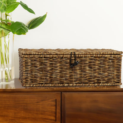 Water Hyacinth Storage Basket with Lid, Rectangular Tank Woven Wicker Baskets with Sections, Decorative Box for Snack Toys Bathroom (Water Hyacinth)