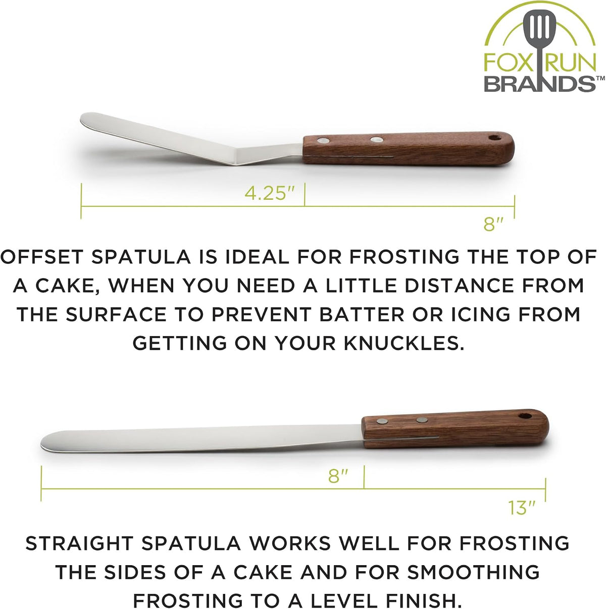 Fox Run Flat Icing Spatula, 4.25-Inch Stainless Steel Blade, Wood Handle, Metallic