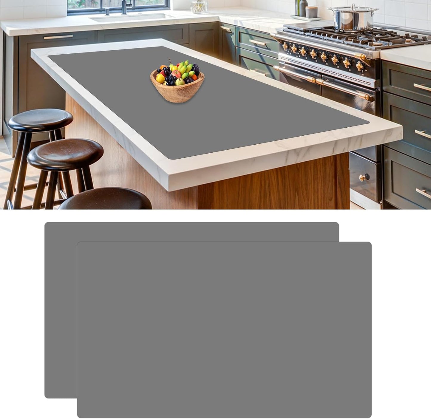 2Pack Large Silicone Mats for Kitchen Counter, 48''x24''(120cmx60cm) Heat Resistant Mat for Kitchen Island, Waterproof Multipurpose Countertop Protector, Black