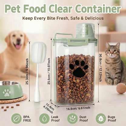 Dog Storage Container with cleaning brush,Measuring Cup,Portable Pet Food Containers with Upgraded Large Spout and Cup for Dogs,Cats,Birds,Small Animals(White)