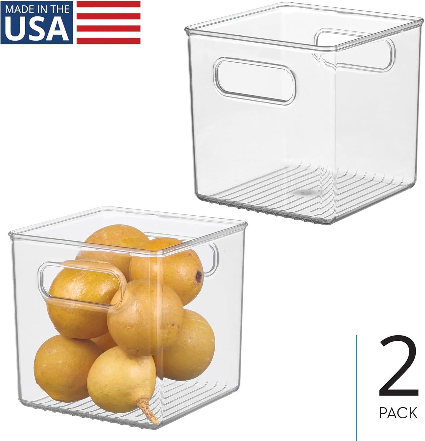 iDesign Storage Bin with Handles - Cube Organizer Bin for Pantry, Set of 4, Clear, Made in USA