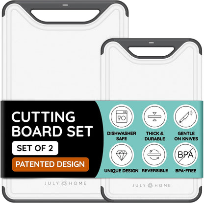 Cutting Boards for Kitchen, Plastic Cutting Board Set of 3, Dishwasher Safe Cutting Boards with Juice Grooves for Meat, Veggies, Fruits, Easy Grip Handle, Non-Slip (Black/Gray)