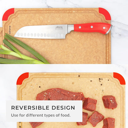 Elihome Premium Series 2-in-1 Kitchen Cutting Board Set, Non Slip Feet, Color Coded with Food Icon, Natural Wood Fiber, Dishwasher Safe, Eco-Friendly, Juice Grooves,Non Porous, BPA Free, Made in USA