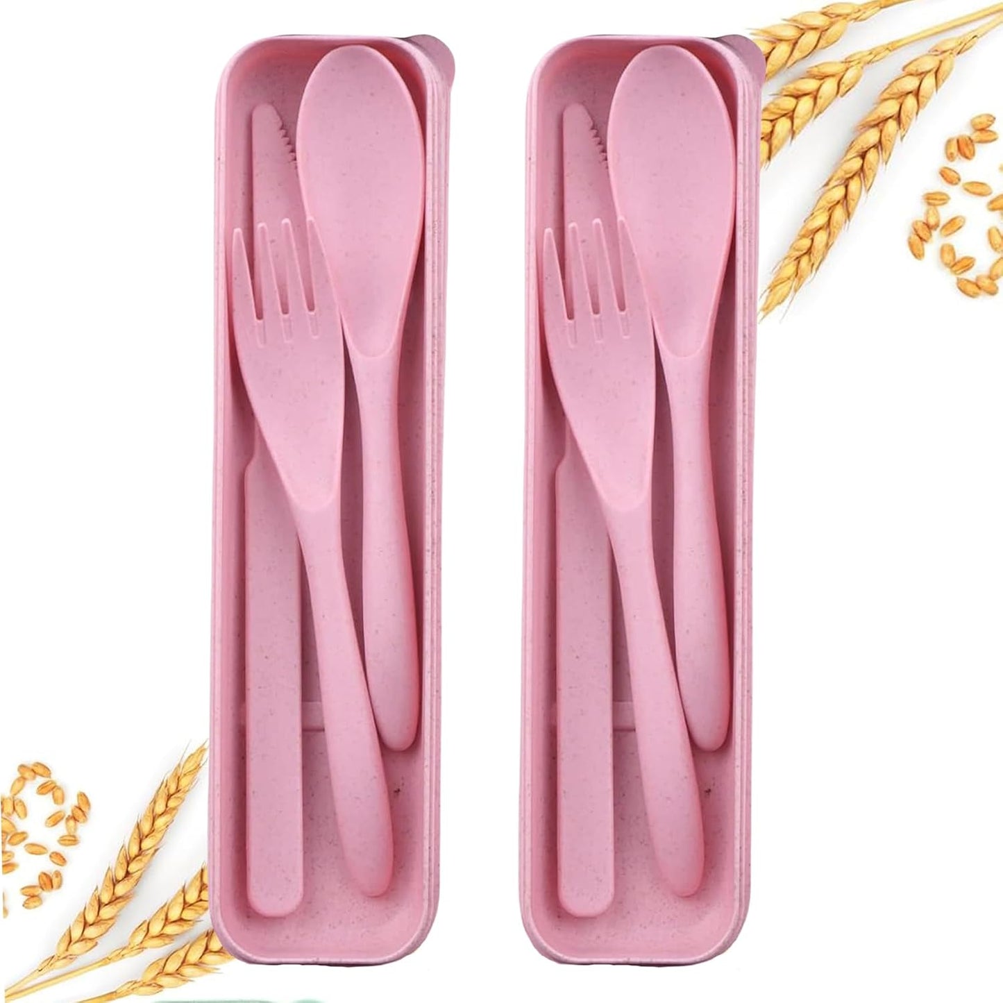 2Pack Reusable Travel Utensil Set, Plastic Fork Spoon Knife with Case, BPA-Free Portable Cutlery for Camping, Picnic & Office (Purple & Pink)