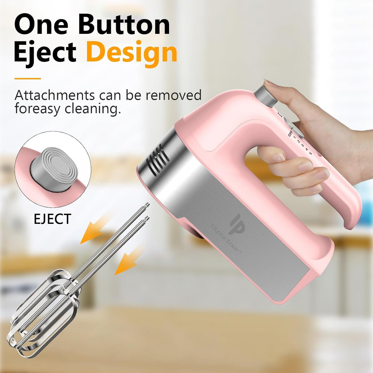 Hand Mixer Electric, 450W Kitchen Mixers with Scale Cup Storage Case, Turbo Boost/Self-Control Speed + 5 Speed + Eject Button + 5 Stainless Steel Accessories, For Easy Whipping Dough, Cream, Black