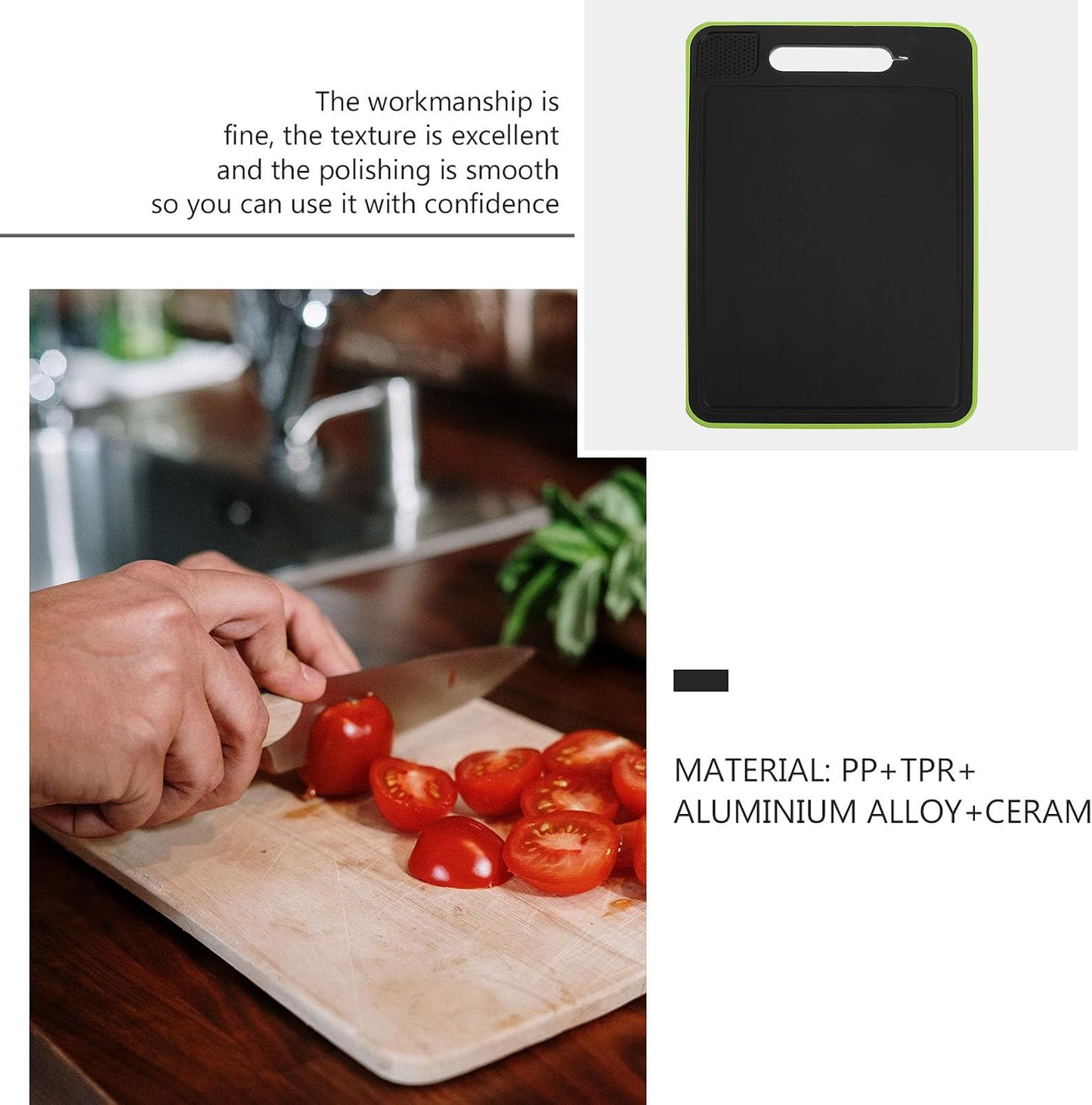 VICASKY Double-sided Cutting Board Mat for Meat and Vegetables, Anti-skid Thawing and Kneading Board, Black-green Square Chopping Panel for Kitchen Food Prep