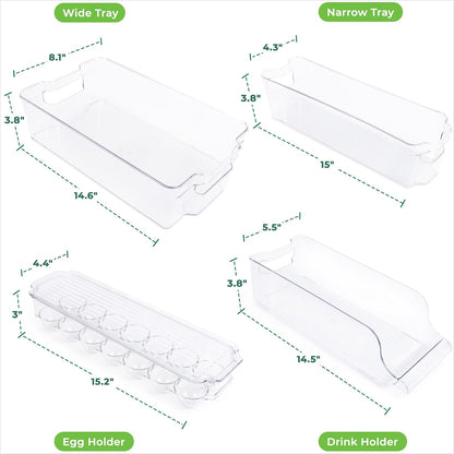 Greenco Refrigerator Organizers and Storage - Clear Fridge Organizer Bins Set, Shatterproof Plastic with Easy-Grip Handles, Stackable Kitchen Organization Solution for Home and RV - Set of 6
