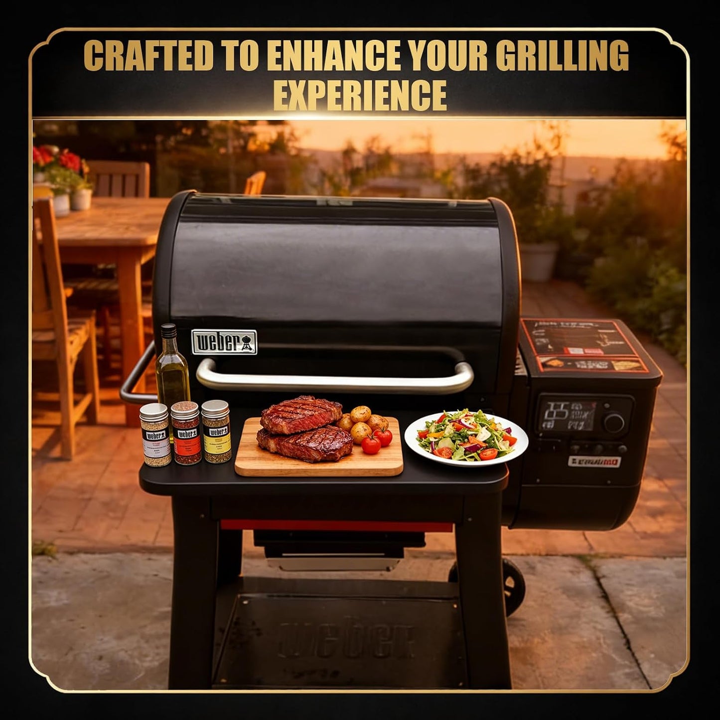 QuliMetal Folding Front Shelf for Traeger Pro 34, Texas Elite 34, Century 885 and Eastwood 34, 37" x 12" Heavy-Duty Grill Prep Table with Cutting Board, Stainless Steel Basin, Lid and 5 Hooks