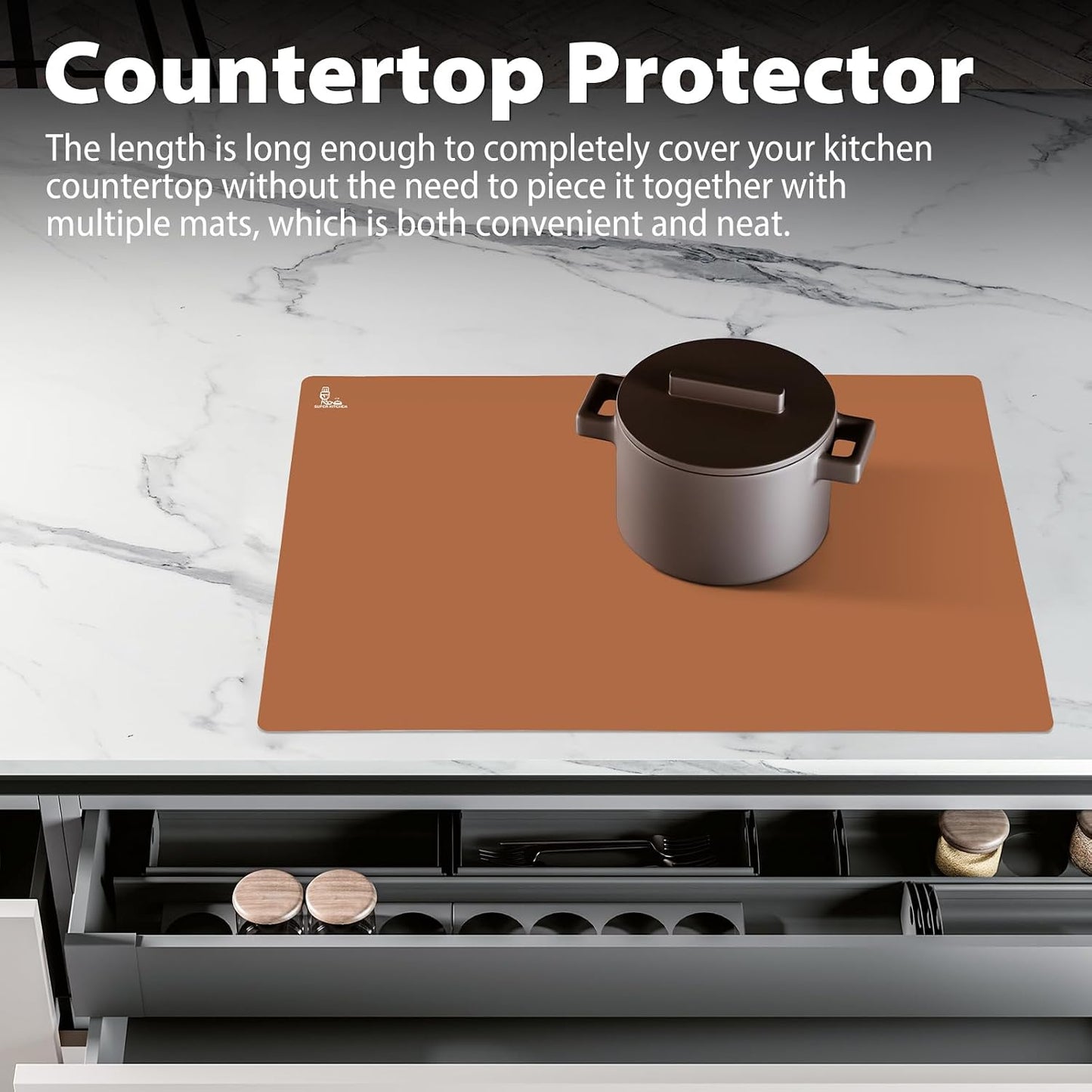 Super Kitchen Extra Large Multipurpose Silicone Nonstick Baking Mat, Pastry Mat, Heat Resistant Nonskid Table Mat, Countertop Protector, 23.4'' By 15.6''(Cool Gray)