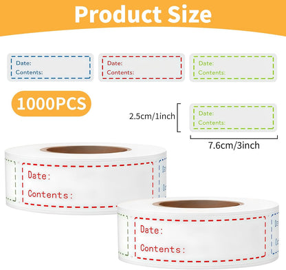 1000 Pcs Removable Freezer Labels, 1 x 3 Inch Food Labels for Food Containers, Food Date Stickers, Easy to Clean Write On Refrigerator Freezer Paper Labels, No Residue for Kitchen