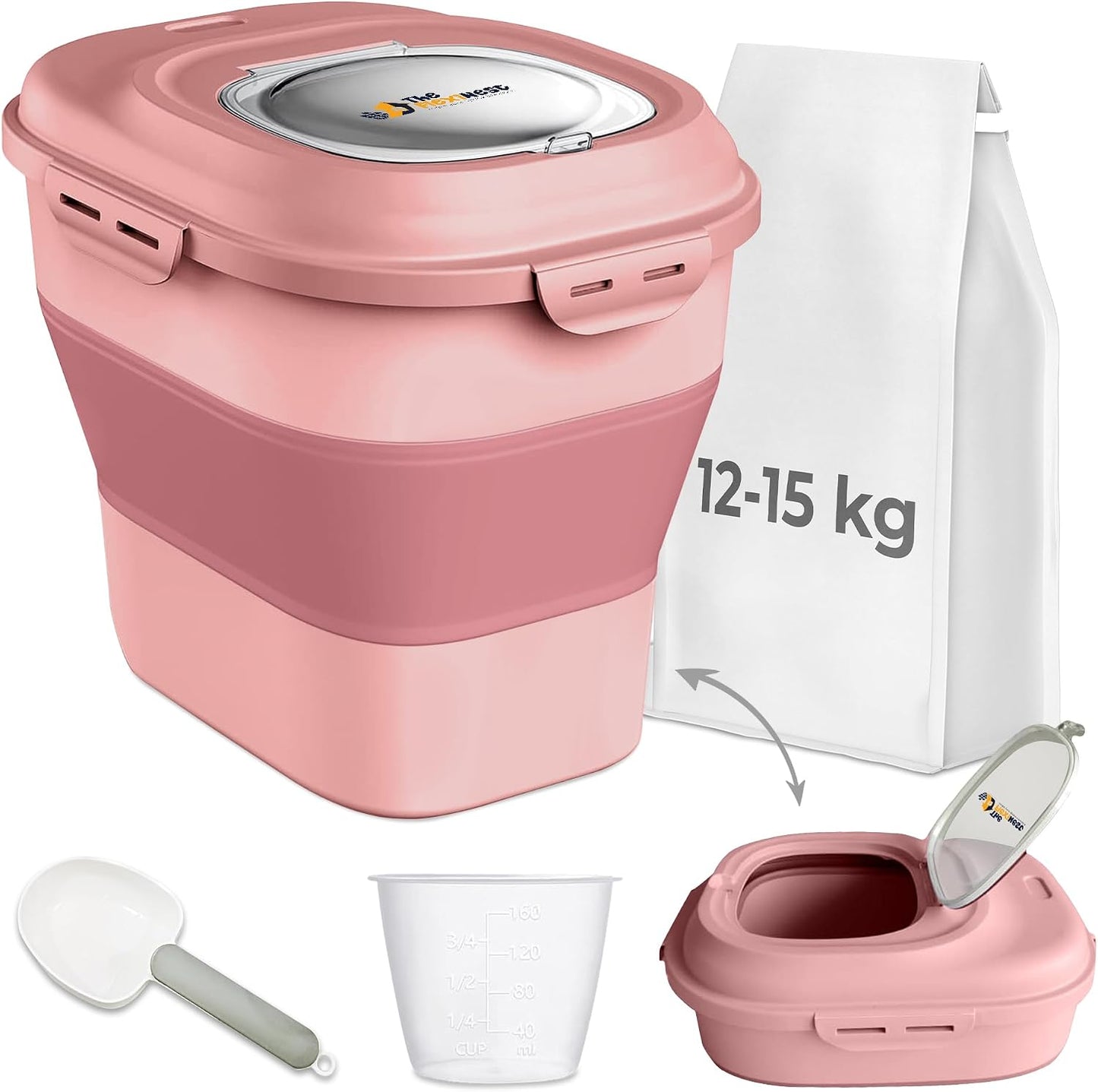 Dog Food Storage Container 30-35 lb, Airtight Collapsible Cute Dog Food Container with Wheels & Scoop, Stackable Pet Food Storage Container for Dog & Cat Food