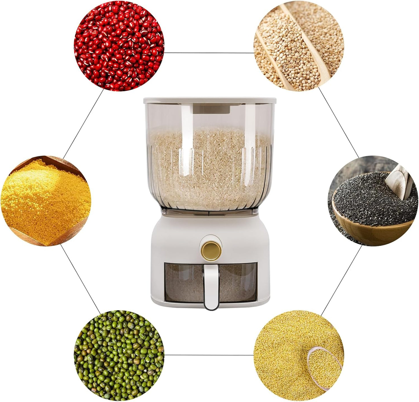 22lbs Square Rice Dispenser Large Sealed Grain Storage Container with Rice Cup Food Dispenser Food Dispenser Bucket Kitchen Organizer for Rice, Beans, Grains, Cereal Dry Food