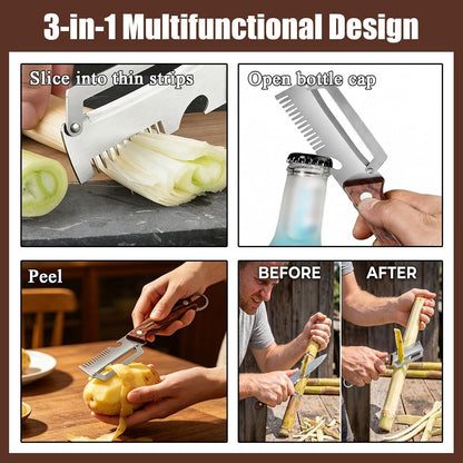 Multifunctional Vegetable Peeler, Vegetable Peeler with Wooden Handle and Bottle Opener, 2PCS 3-in-1 Peeler & Bottle Opener for Fruit Potato Carrot Kitchen Gadget
