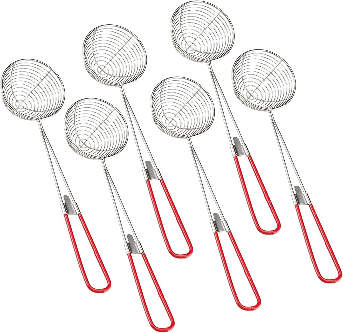 6 Pieces Stainless Steel Spider Strainer Skimmer, 4 Inch Hot Pot Kit Strainer Scoops with Long Handle, Asian Skimmer Spoon Ladle for Boba Pearls, Pasta, Meatball, Cooking & Frying Food