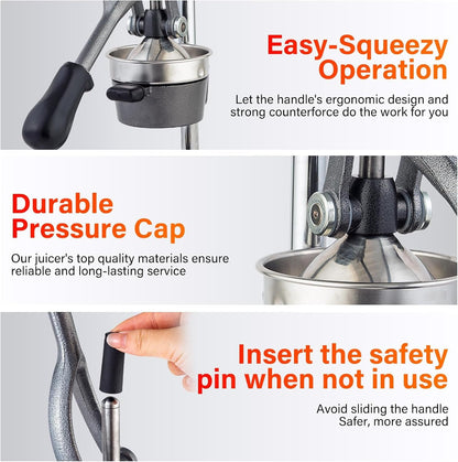 Manual Cast Iron Juicer, Gray Lemon Citrus Squeezer