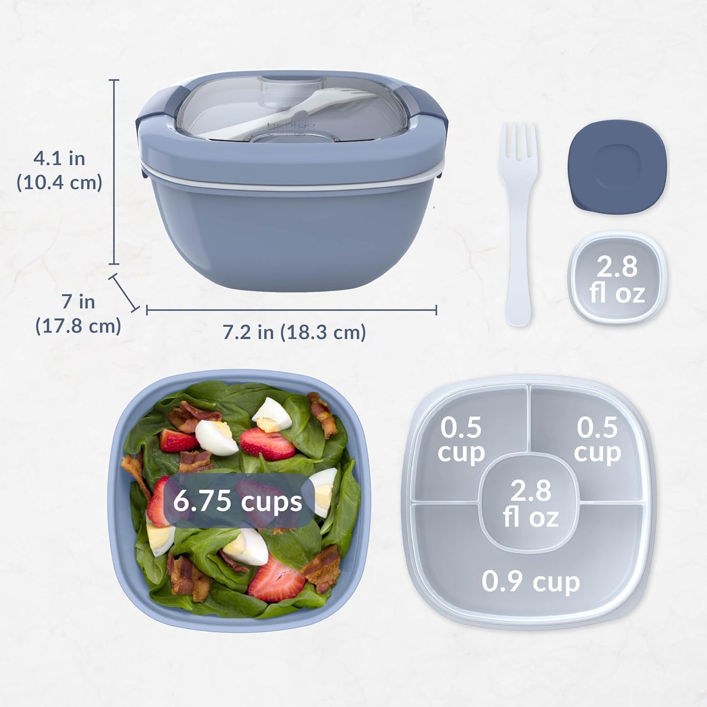 Bentgo Salad Container - 54 oz Bowl with 4-Compartment Toppings Tray, Leak-Proof Dressing Container, Reusable Fork, BPA-Free Lunch Box for Meal Prep & Food Storage; Removable Bento Tray (Khaki Green)