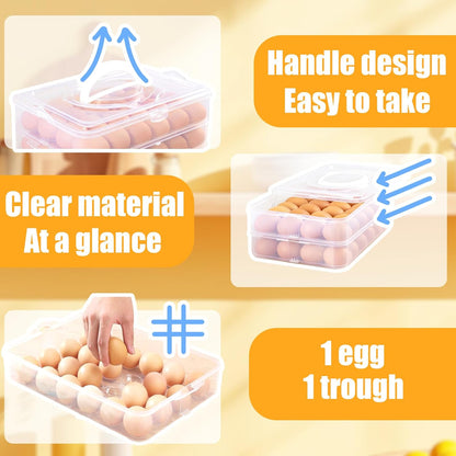2-Layer Deviled Egg Carrier with Lid,Deviled Egg Trays with Handle,Stack Portable Stackable Trays,Clear Devil Egg Cotainer 48 eggs Holders, for Thanksgiving Day, Easter, Holiday,Parties and Kitchen