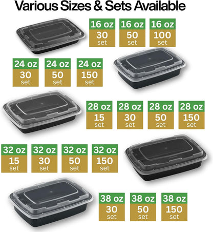 Meal Prep Containers [30 Pack] Rectangular Food Storage Containers with Lids, Bento Box, BPA Free, Stackable, Microwave/Dishwasher/Freezer Safe To Go Food Containers for Meal Prep (32 oz)
