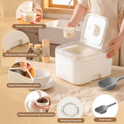 Large Rice Flour Storage Container 20-25 lbs，Measuring Cup and Spoon，Rice Flour Dispenser with Flip-up Lid，Carrying Handles，Airtight Food Storage Container for Cereal, Sugar, Beans, Pet Dog Cat Food