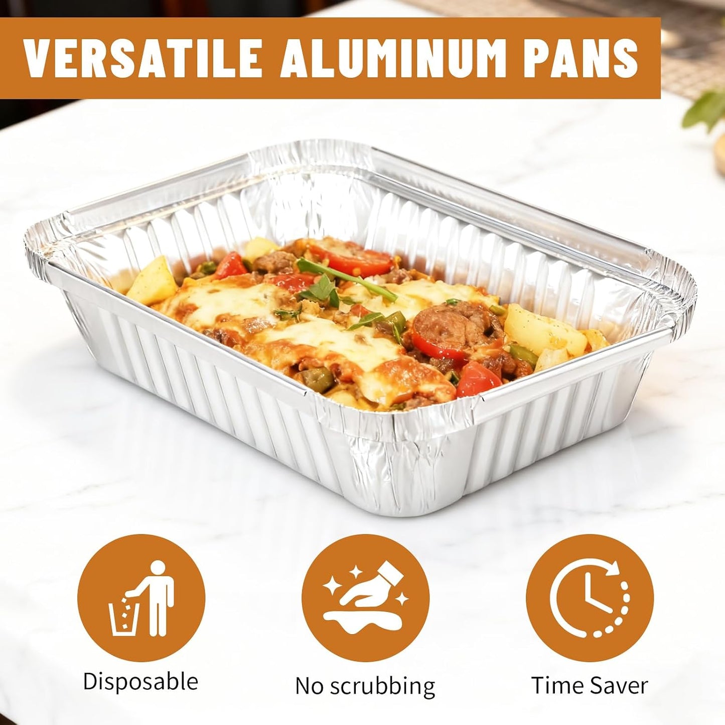 20 Pack 9x13 Aluminum Foil Pans with Lids - Heavy Duty Disposable Baking Pans, Oven Safe Steam Table Trays for Cooking, Meal Prep, Catering, Party, Food Storage & Transport - Silver, 2.5" Deep