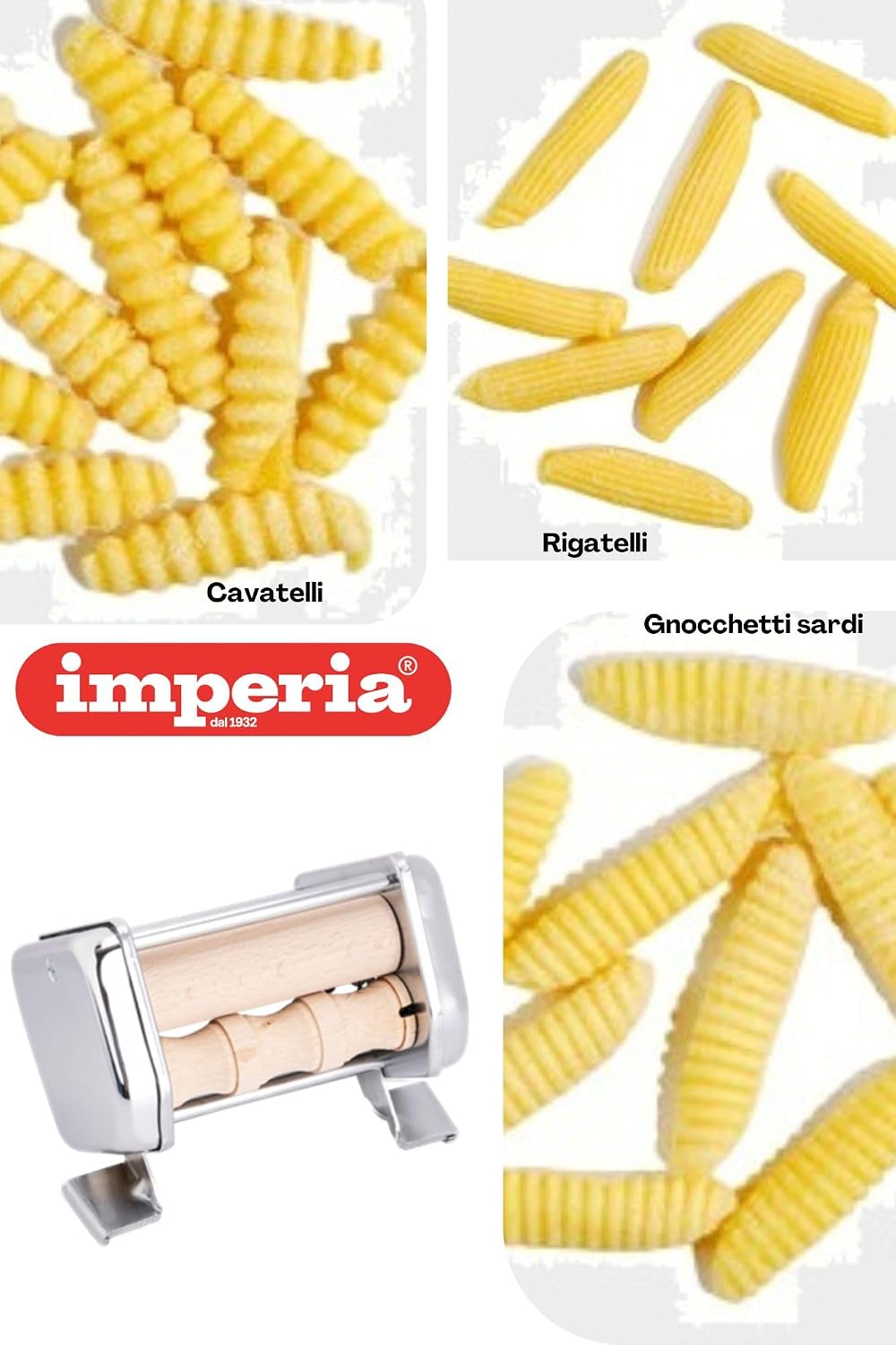 Imperia Mille Gnocchi Pasta Cutter Attachment- Heavy Duty Steel Construction- Machine Accessory cuts Fresh Homemade Gnocchi, Cavatelli & More- Made in Italy, Easy to Use Wooden Roller- Italian Gift
