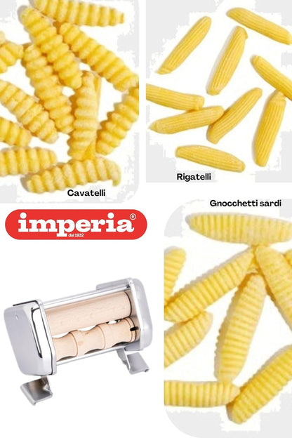 Imperia Mille Gnocchi Pasta Cutter Attachment- Heavy Duty Steel Construction- Machine Accessory cuts Fresh Homemade Gnocchi, Cavatelli & More- Made in Italy, Easy to Use Wooden Roller- Italian Gift