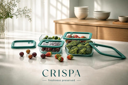 Crispa 8-Piece Teal Square Glass Food Storage Containers with Silicone Glass Lids – 100% Plastic-Free (2x 40oz, 2x 20oz) – Leakproof, Airtight, Freezer, Microwave and Dishwasher Safe